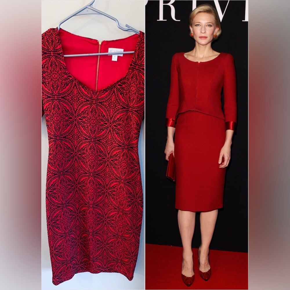Bisou Bisou Red & Black Bodycon Midi Dress Sz 4